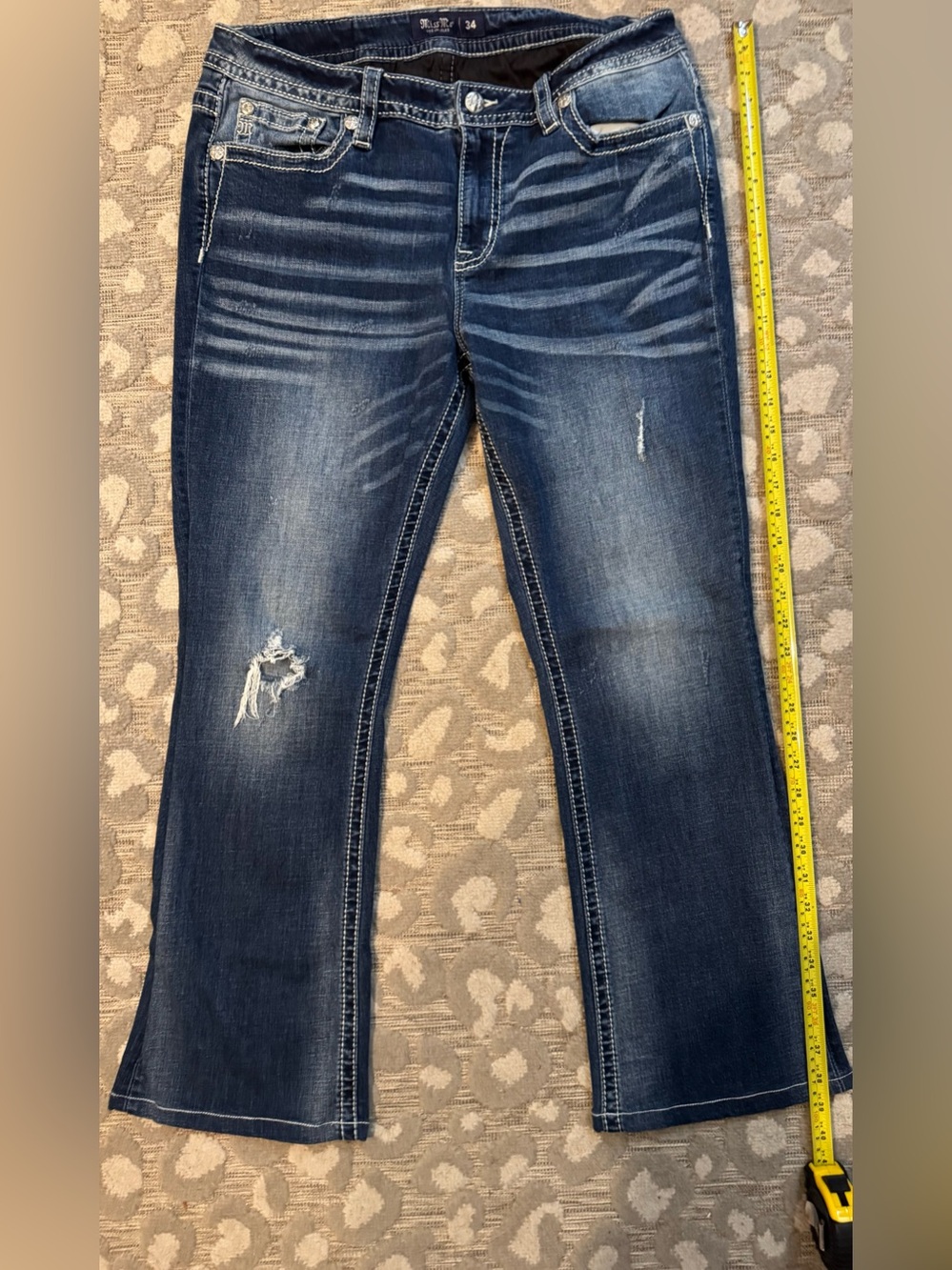 Miss Me Dark Blue Bootcut Jeans with Patriotic Sequin Pocket - Picture 3 of 10